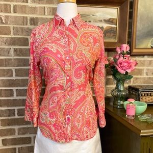 Lauren Pink/Orange Paisley Cotton Shirt